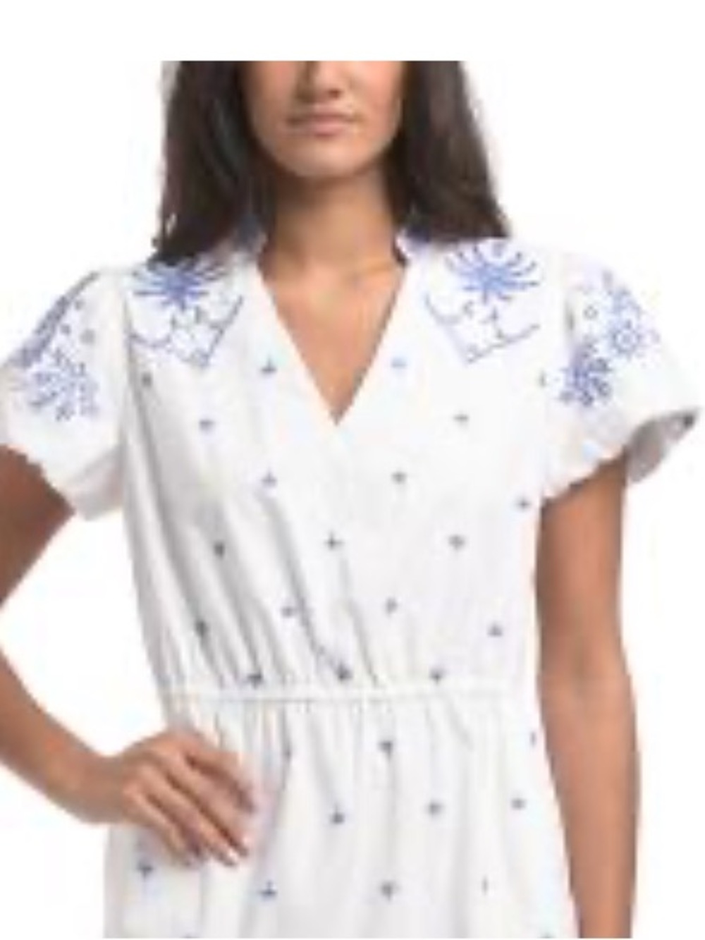 CALYPSO ST BARTH BLUE AND WHITE EMBROIDERY V-NECK MAXI DRESS M NWT - Picture 8 of 15